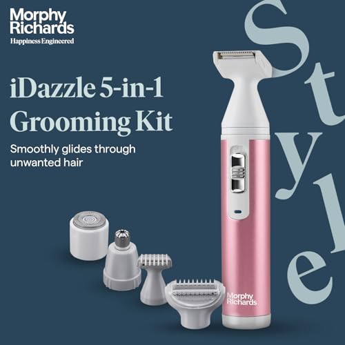 Image of Morphy Richards iDazzle 5-in-1 Female Grooming Kit | All-in-one female body trimmer | No Nicks & Cuts | Full body, Bikini, Face, Underarms & Eyebrow | Hair Removal | 40 minutes power backup | Detachable and washable blades | Suitable for sensitive skin types | Painless | Pink