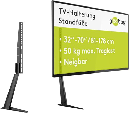 goobay 78770 TV Standfuss für Fernseher und Monitore zwischen 32“ 70 Zoll (81-180cm) / Neigbar Höhenverstellbar/Fernsehständer Flat & Curved bis 50 kg, Schwarz, 32'-70'