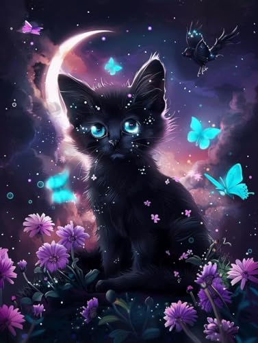 Kit peinture diamant DIY chat et papillons pour s'offrir une pause détente