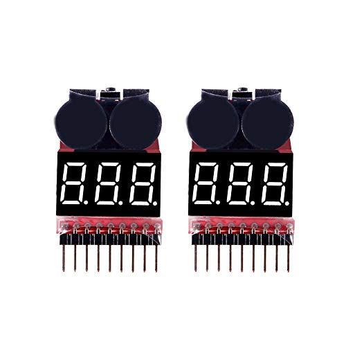 Aoicrie Lipo Battery Voltage Checker and Alarm, 2 Pack - LED Detector for 1S-8S Lithium Batteries...