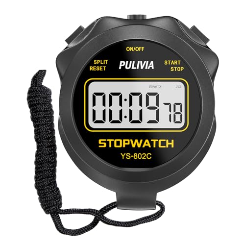 PULIVIA Cronómetro Deportivo con Botón de Encendido y Apagado Silencioso, Sin Calendario para un Funcionamiento Sencillo, Cronómetro Digital para Entrenamiento de Niños y Entrenadores, Negra