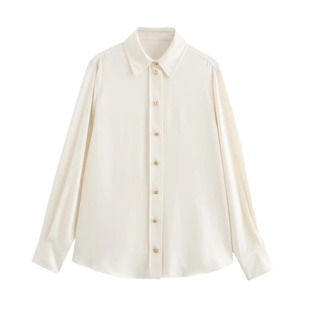 Camisas de vestir para mujer, holgadas, informales, simples, con pecho dorado, blusas de manga larga con solapa