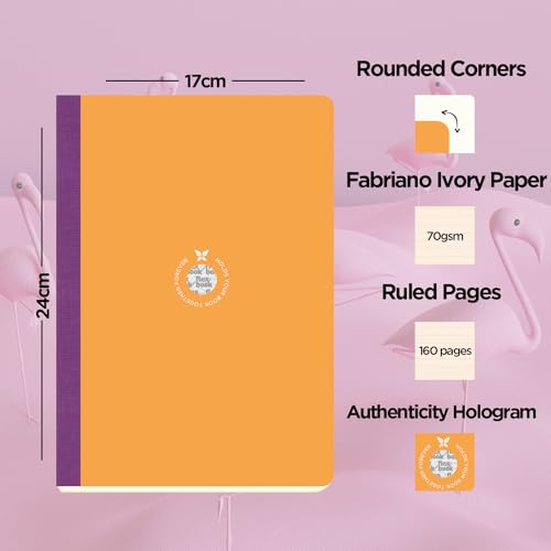 Image of flexbook Smartbook Notebook Ruled Orange | Large | 17x24cm | 160 pages | 70gsm Fabriano Ivory Paper | Colorful Eco Paper Cover | with Purple linen spine