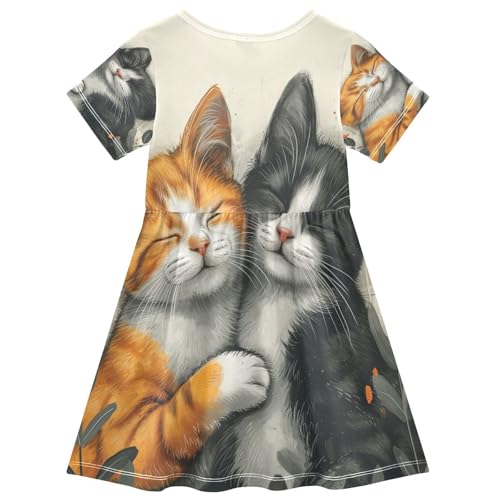 ALAZA Cat Kitten Lovely 3D Girls Dress Short Sleeve Toddler Casual Dresses Summer Sundress 2-8T2