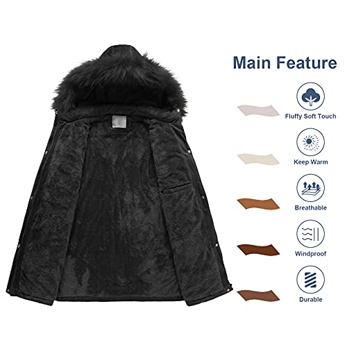 Chrisuno Womens Ladies Fleece Line Long Fuzzy Coats Parkas Faux Fur Jackets With Pockets 2Xl Black #TOP2