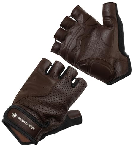 AERO|TECH|DESIGNS | Vintage Leather Gel Padded Palm Fingerless Gloves | Large | Brown