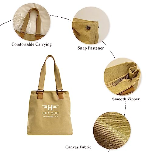 Image of CORIOS Canvas Handbag Women Tote Bag Large Capacity Shoulder Bag Multi-Pockets Top Handle Bag with Zipper Casual Hobo Bag