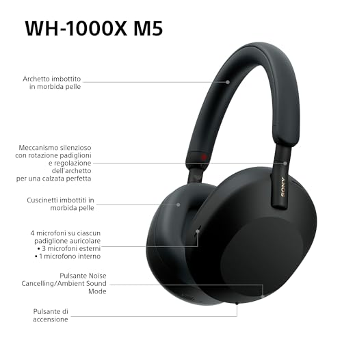 WH-1000XM5 Custodia Rigida | Cuffie Wireless Premium con Cancellazione del Rumore, Bluetooth, Chiamate Chiare,Hi-Res Audio, Fino a 30 Ore di Autonomia, Compatibili con iOS e Android – Black - Cuffia gaming - Immagine 9