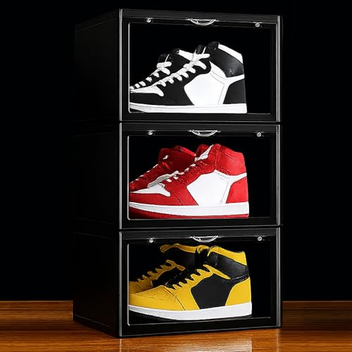 Image of Story@Home Stackable Sneaker Box Transparent - Pack of 3 | Black Shoe Storage Box for Sneakers Fits Upto Size 13 | Dustproof Sneaker Display Case Organizer | DIY Space-Saving Shoe Organizer
