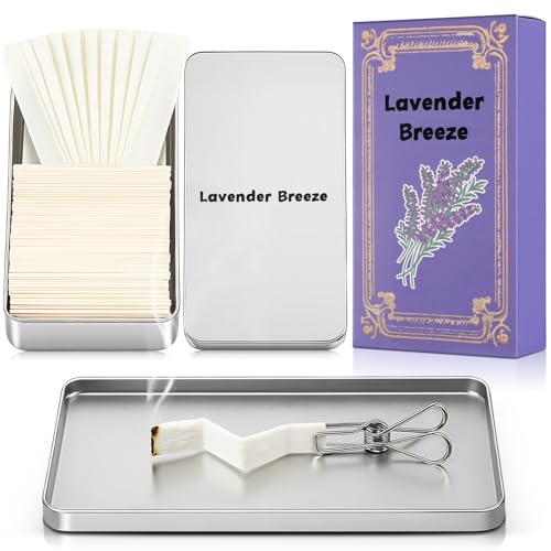 Eaasty Lavender Paper Incense 80 Pcs Strips with Vintage Tin Case and Clips Burning Incense Papers with Essential Oil Quick Usage Odor Eliminator- Bathroom Kitchen Gifts for Women Mom