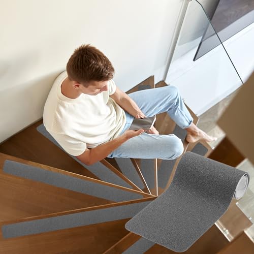 Cinta antideslizante para escalones de madera PATIKIL gris 10x61cm tiras autoadhesivas pack 15