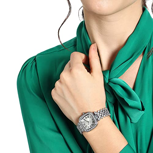 Image of Haute Sauce Women's Embellished Analog Dial with Stainless Steel Strap | Battery Power | Foldover Closure | Quartz Movement | Fashion Wrist Belt Watch for Female and Girls