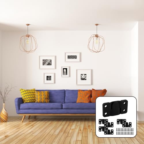Image of 3 Pairs Black Stainless Steel Flush Mount Bracket - Interlocking Heavy Duty Photo Frame Hook & Furniture Connector for Hanging Headboards, Large Picture Display & Wall Mount Hardware