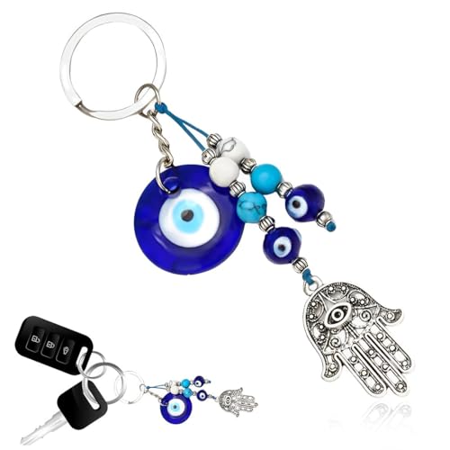 EYVRPAU Llavero Ojo Turco Amuleto,Amuletos Contra el Mal de Ojo,Amuletos de Buena Suerte,Llaveros para Mujer y Hombre,Llavero para Pareja,Llavero para Coche y Casa Nueva (Ojo Turco azul)