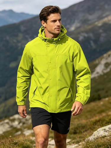Image of UIQUR Mens Lightweight Rain Jacket Waterproof Windbreaker Packable Rain Coat with Hood for Golf Running Hiking Travel