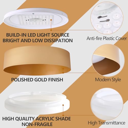 Image of Bargeni 16.5 inch Gold Flush Mount Ceiling Light, LED Ceiling Fixture