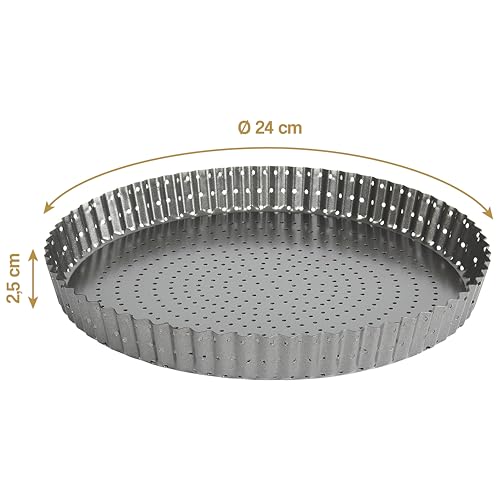 Stampo Crostata Perforato Con Fondo Amovibile - Teglia per Quiche e Crostate - Furba e Removibile - 24 cm - immagine 3