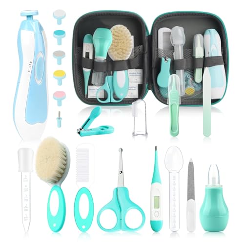 Image of Baby Grooming Kit, Electric Safety Nail Trimmer Baby Nursery Kit，Infant Safety Care Set with Hair Brush Comb Nail Clipper Nasal Aspirator,Baby Essentials Kit for Newborn Girls Boys (25 Pc Green Kit)