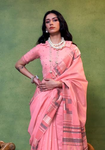 Image of SGF11 Women's Soft Cotton Linen Silk Saree With Unstitched Blouse Piece