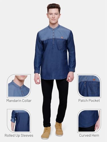 Image of Kuons Avenue Men's Short Denim Kurta | Kurta Shirt for Men