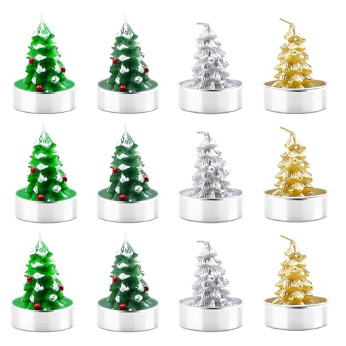 12 Stück Weihnachtsbaum Teelichter, Mini Weihnachten Kerzen...
