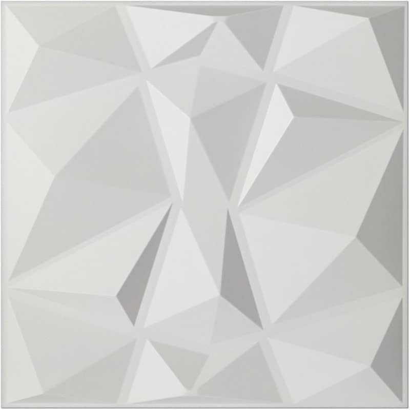 Kayra Decor 3D Wall Panel PVC Diamond Design, White, 19.7" x 19.7" (Pack of 6) Covers 16.17 Sq Feet.