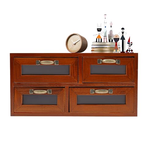 16-Drawer Wooden Storage Box,4 Pcs 23.6 * 7.3 * 12in VIntage Filing Cabinet in Wood,Wooden Desk Drawer Unit with Handles,Multi Level Countertop Drawer Organizer for Bedroom, Living room, Office
