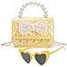 LJCTULY Bow Kids Purse for Girls Beaded handle Yellow Shoulder Handbag with Adjustable Strap, Zipper Toddler Crossbody Purses Small Birthday Gifts for Little Girls Fashion Purse with Heart Glasses