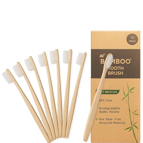 LUXVAA Bamboo Toothbrush 10 Pack – Eco Friendly & Biodegradable Toothbrushes with Soft Bristles
