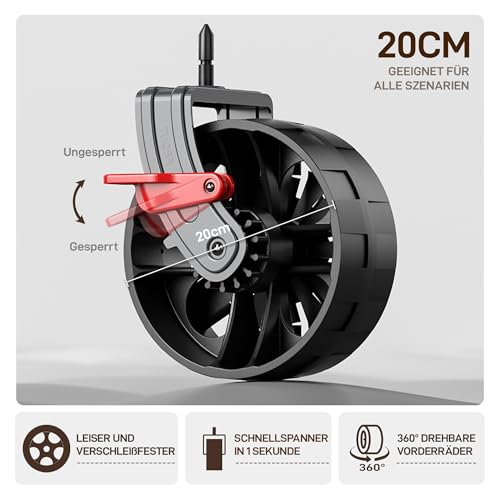 EVER ADVANCED XXL Bollerwagen faltbar 225L bis 150kg mit Bremse Dach Handwagen schieben&ziehen klappbar Strandwagen 20 * 8cm breite Räder Faltwagen für Camping Strand Einkauf Tier – Bild 6