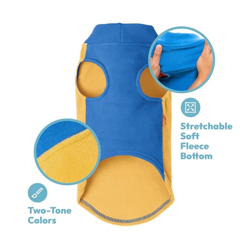 Image of Gooby Half Stretch Fleece Vest Dog Sweater, Peach, Medium | Soft warm fleece; Stretch fleece bottom; Two-tone colors; Back D-ring for short walks