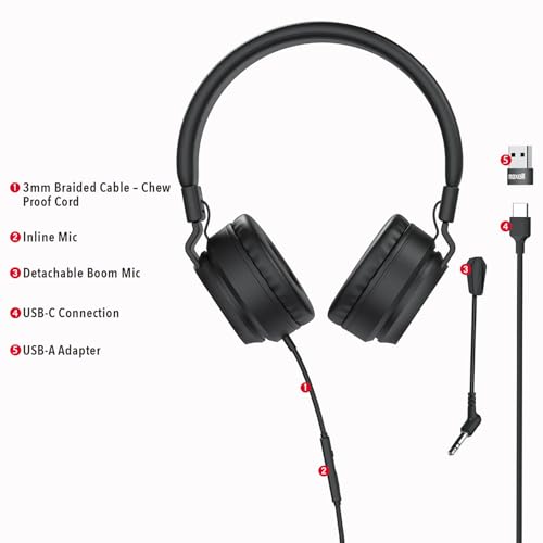 Image of Maxell USB-C Wired Headphones, Detachable Boom Mic, Reversible | Detachable boom mic for calls, removable for music-only use - reversible USB-C plug, ideal for classrooms
