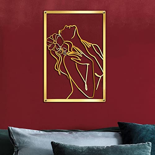 fengman123 Gold Wanddeko Metall Metall Frau Form Wanddekor Metallskulptur Wandkunst abstrakte Frauenkörperform Wanddekoration Metall moderne abstrakte Wandzeichnung Badezimmer Cover