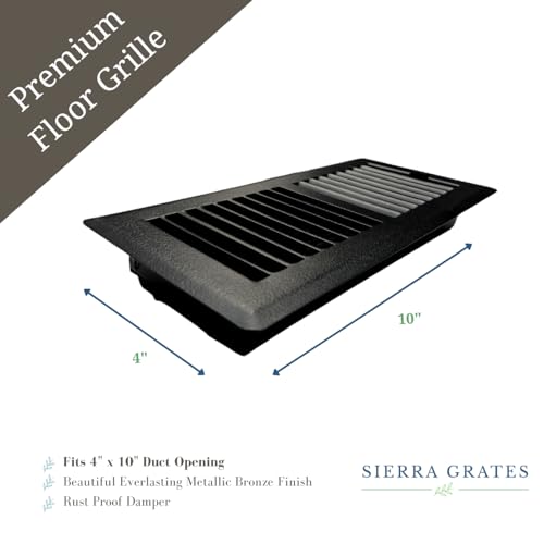 Image of 4 inch x 10 inch Black Floor Register 2 Way - Stamped Face Steel Vent Cover, HVAC Floor Grille for AC Heat, Fits 4x10 Duct Opening, Heavy Duty Metal Register, 20 Pack