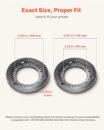 Image of VEVOR 2PCS Grinding Sheets for Electric Grain Mill Grinder, Cast Iron Dry Grinding Discs, Replacement Grinding Plates Compatible with VEVOR GM-001, GM-002, GM-003 Corn Spice Mill Grinder