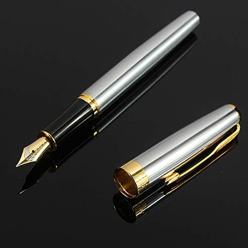 Jinhao Baoer 388 Stainless Steel Fountain Pen Writing Set, Pen + 5pk BLACK Cartridges...(Black Ink Cartridges