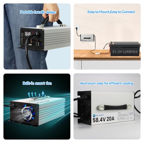 Image of 58.4V 20A LiFePO4 Lithium Battery Charger Lifepo4 Charger 48v 20A smart Battery Charger Lithium lron Phosphate Batteries Charger with LCD & LED for Golf cart Battery RV Off-Grid Solar