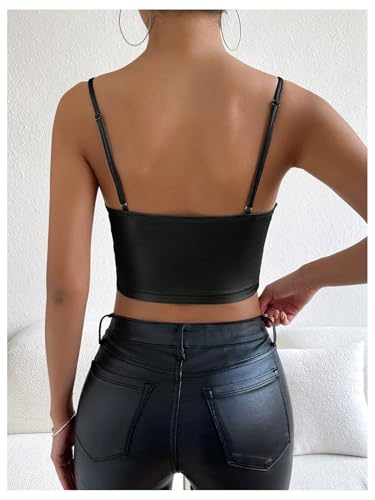SOLY HUX Women's PU Leather Crop Cami Top Deep V Neck Push Up Camisole Club Rave Clothes3