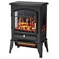 COWSAR Electric Fireplace Stove, Freestanding Fireplace Heater with Realistic Flame, 1000/1500W Fireplace Heater, Overheating Safety Device, Thermostat, Adjustable Flame Brightness