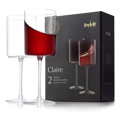 JoyJolt Claire 14oz Red Wine Glass Set. Large Wine Glasses Set of 2 Crystal Wine Glasses. Elegant Wide Rim Stemware - Modern Wine Glasses with Stem. Stemmed Wine Glasses for Unique Wine Glasses Gifts Cover
