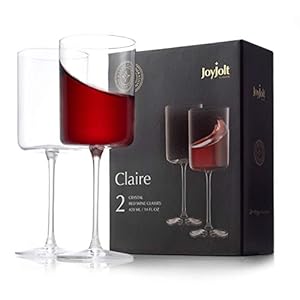 JoyJolt Claire 14oz Red Wine Glass Set. Large Wine Glasses Set of 2 Crystal Wine Glasses. Elegant Wide Rim Stemware…