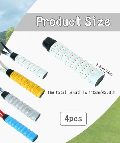 Image of 4 Pcs Badminton Racket Grip, Badminton Grip, Tennis Overgrip Tape Self-Adhesive for Tennis /Badminton /Squash Racket Handle Grips(White, Yellow, Blue, Grey)