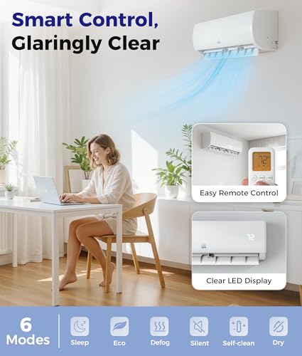 Image of Mini Split Air Conditioner - 11500 BTU Ductless Mini Split Ac /Heating System, 115V 17 SEER2, Precharged Inverter Split AC Unit with Heat Pump System, 750 Sq. Ft, Installation Kit
