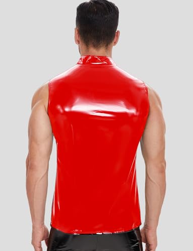 Image of Panegy Men's Liquid Shiny Leather Shirt Jacket Slim Fit Wetlook Party Nightout Club 70s /80s Disco Blouse Tshirt