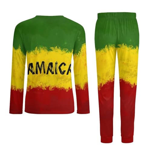 Zakqeik Mens Slim Pajama Sets Jamaica Flag Long Sleeve Sleepwear And Long Pants 2-Piece Lounge Set3