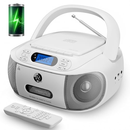 Combo CD Cassette Player, Boombox recarregável Hernpark com Bluetooth 5.1, leitor de CD com controle