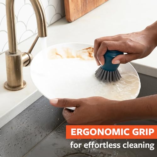 Image of Full Circle Clean Ocean Palm Brush for Cleaning Dishes, Pots, and Pans, Comfortable Handle, Sustainably Made 100% From Recycled Ghost Fishing Nets, Safe for Nonstick, 2-Pack