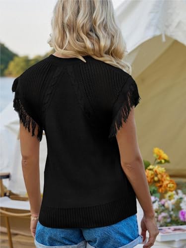 Image of GRACE KARIN Womens Sleeveless Sweater Vest Fringe Cap Sleeve Sweater Casual Crew Neck Loose Fit Pullover Tank Tops S-2XL