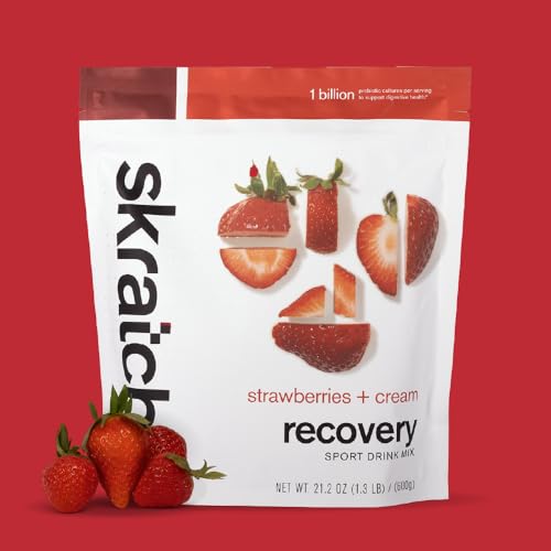 Image of Skratch Labs Post Workout Recovery Drink Mix Strawberries and Cream (21.2 oz, 12 Servings) with Complete Milk Protein of Casein and Whey and Probiotics, Gluten Free, Kosher, Natural, Vegetarian