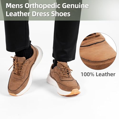 OrthoComfoot Men's Orthopedic Leather Dress Walking Shoes: Comfortable Arch Support Oxfords for Plantar Fasciitis, Casual Orthotic Thick Sole Sneakers for Foot and Heel Pain Relief2
